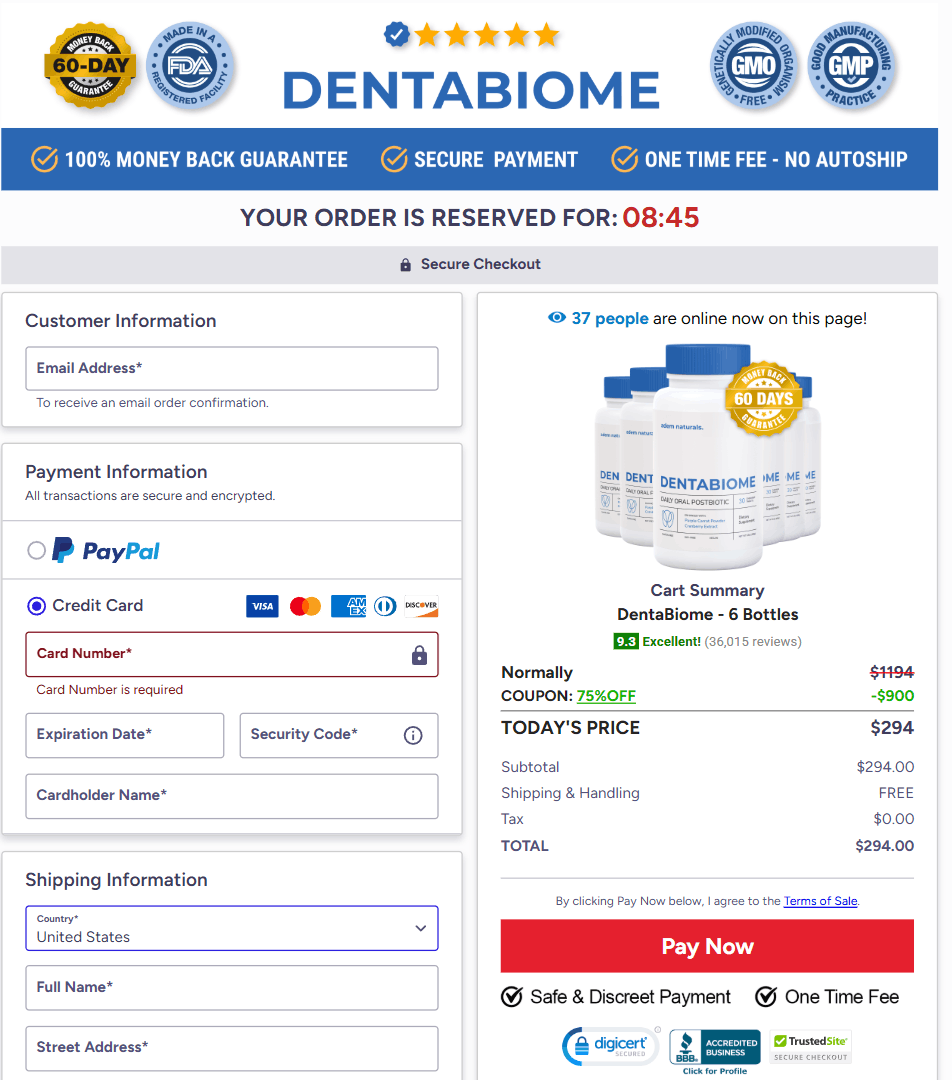 DentaBiome checkout form